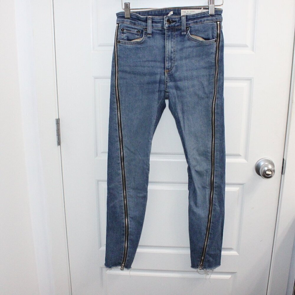 Rag & Bone Side zippered Leg Nina High Rise Skinny Blue Jeans Size 23 Jane